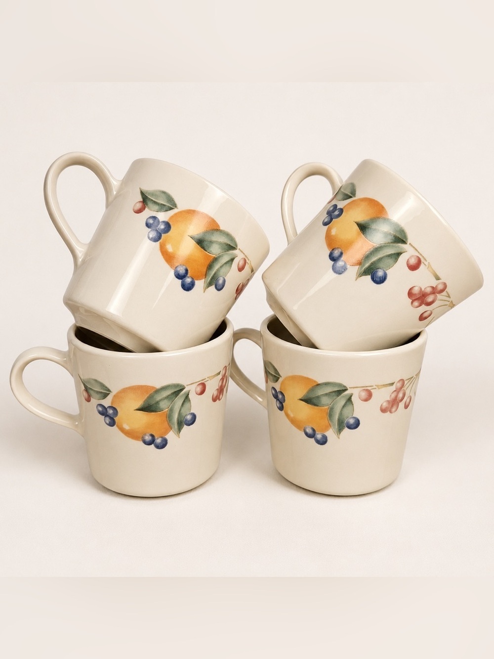 Vintage Corning USA Fruit Pattern Coffee Mugs Set of 4 Farmhouse Kitchen Cups​